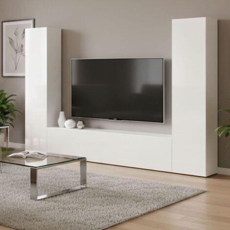 Dmora - Pared Equipada Ddurmis, Conjunto de salón Mueble de TV con 3 puertas, Mueble de salón polivalente, 100% Made in Italy, cm 260x30h180, Blanco brillante