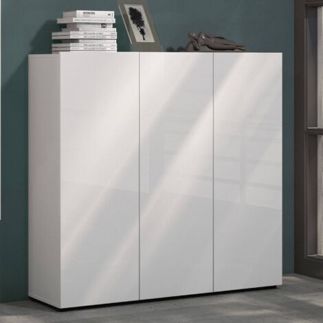 Zapatero Alcazar, Mueble Porta Zapatos 10 Estantes, Fabricado en Italia, 34x120x115h cm Blanco Brillante