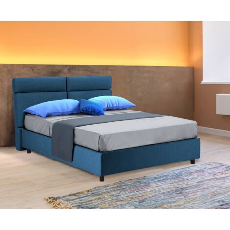Cama de Matrimonio Annus, Colchón Incluido, Made in Italy, azul (1/5)