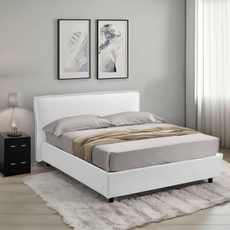 Cama de matrimonio Bronte, desenfundable, Made in Italy, blanca (1/5)