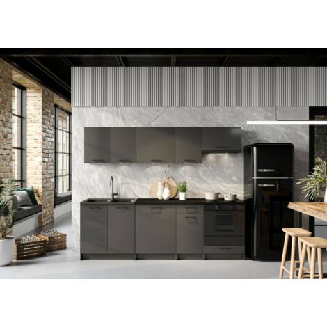 Cocina completa Mioglia, conjunto compacto y funcional con puertas y cajón, color antracita