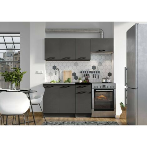 Cocina completa Cormons, conjunto compacto y funcional con puertas y cajón, color antracita