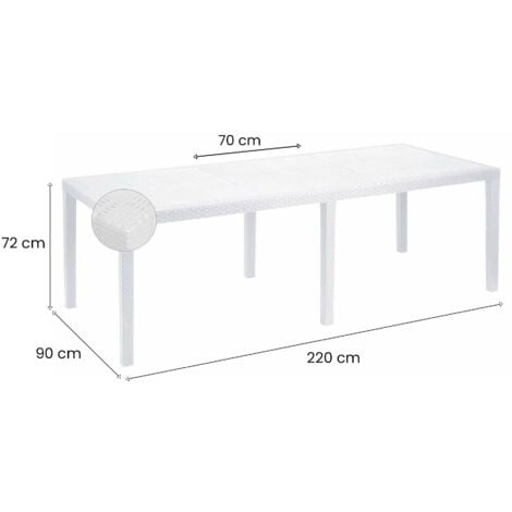 Dmora Mesa de jardín Roma, Mesa de comedor extensible rectangular, Mesa de jardín extensible efecto ratán, 100% Made in Italy, Cm 150x90h72, Blanco, con embalaje reforzado