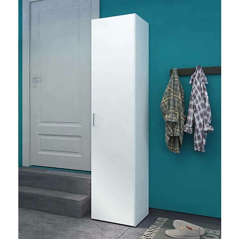 Dmora Armario de una puerta con tres estantes internos, color blanco,  Medidas 39 x 175 x
