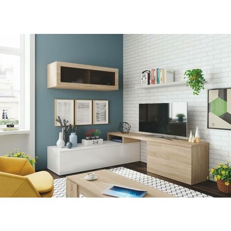 Mueble para tv plasma, lacado en blanco alto brillo con panel TV