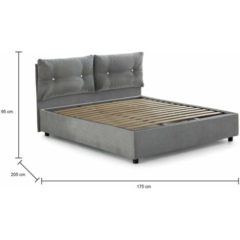 Talamo Italia Cama matrimonial Elisabetta, Cama contenedor con revestimiento de tela, 100% Made in Italy, Apertura frontal, adecuado para colchón 160x190 cm, Gris, con embalaje reforzado