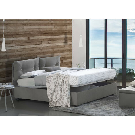 Talamo Italia Cama matrimonial Elisabetta, Cama contenedor con revestimiento de tela, 100% Made in Italy, Apertura frontal, adecuado para colchón 160x190 cm, Gris, con embalaje reforzado