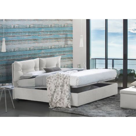 Talamo Italia Cama individual Adelaide, Cama contenedor con revestimiento de tela, 100% Made in Italy, Apertura frontal, adecuado para colchón 80x190 cm, Blanco, con embalaje reforzado