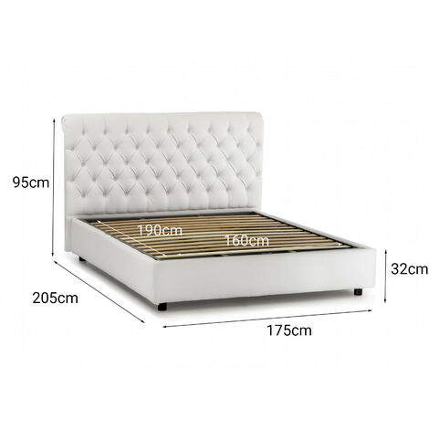 Talamo Italia Cama matrimonial Claretta, Cama contenedor y cabecero en ecopiel, 100% Made in Italy, Apertura frontal, Blanco, adecuado para colchón de 160x190 cm, con embalaje reforzado