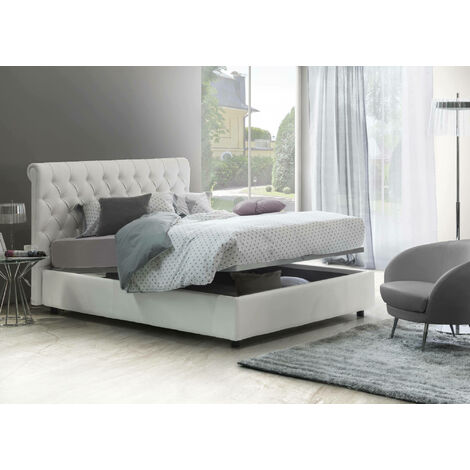 Talamo Italia Cama matrimonial Claretta, Cama contenedor y cabecero en ecopiel, 100% Made in Italy, Apertura frontal, Blanco, adecuado para colchón de 160x190 cm, con embalaje reforzado