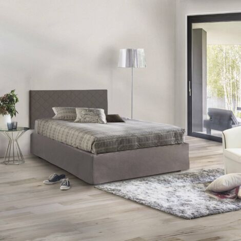 Talamo Italia Cama de plaza y media Clea, Juego de cabecero en ecopiel con base ortopédica y cenefa, 100% Made in Italy, adecuado para colchón de Cm 120x190, Tórtola, con embalaje reforzado