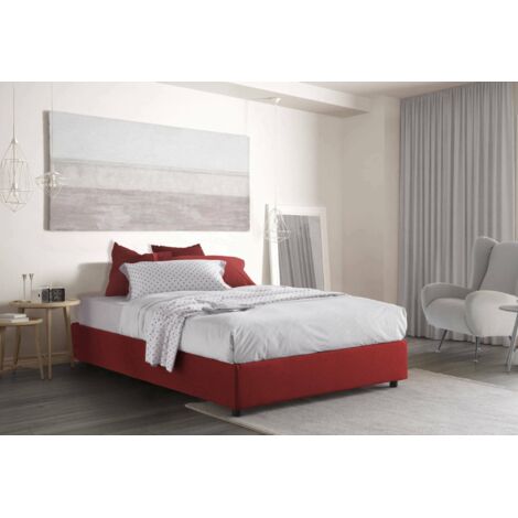 Talamo Italia Cama matrimonial Elisa, Cama contenedor con revestimiento de tela, 100% Made in Italy, Apertura frontal, adecuado para colchón 160x190 cm, Rojo, con embalaje reforzado (1/4)
