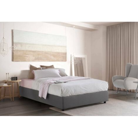 Talamo Italia Cama matrimonial Dana, Cama contenedor con revestimiento de tela, 100% Made in Italy, Apertura frontal, con colchón 160x190 cm incluido, Gris, con embalaje reforzado (1/5)