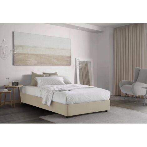 Talamo Italia Cama de plaza y media Camilla, Cama contenedor con revestimiento de tela, 100% Made in Italy, Apertura lateral, adecuado para colchón Cm 120x190, Beige, con embalaje reforzado (1/5)