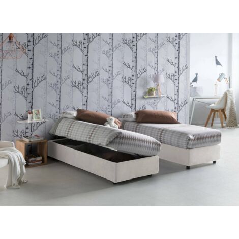 Talamo Italia Cama individual Melissa, Cama contenedor con revestimiento de tela, 100% Made in Italy, Apertura lateral, adecuado para colchón 80x190 cm, Blanco, con embalaje reforzado (1/3)