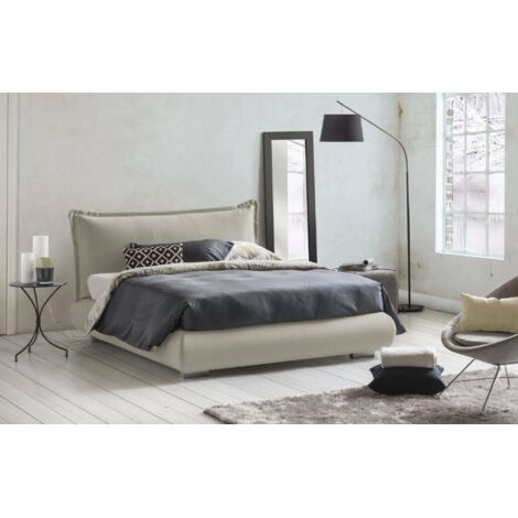 Talamo Italia Cama matrimonial Ilenia, Cama contenedor con tapizado de tela y cabecero, 100% Made in Italy, Apertura frontal, adecuado para colchón 160x190 cm, Beige, con embalaje reforzado (1/5)