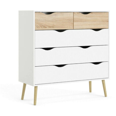 Dmora Cajonera con cinco cajones, blanco y roble, Medidas 98 x 100 x 39 cm, con embalaje reforzado