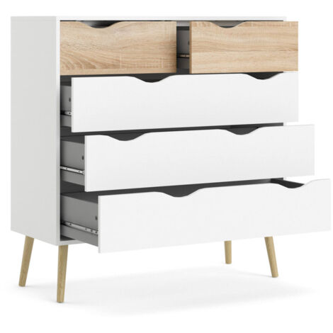 Dmora Cajonera con cinco cajones, blanco y roble, Medidas 98 x 100 x 39 cm, con embalaje reforzado