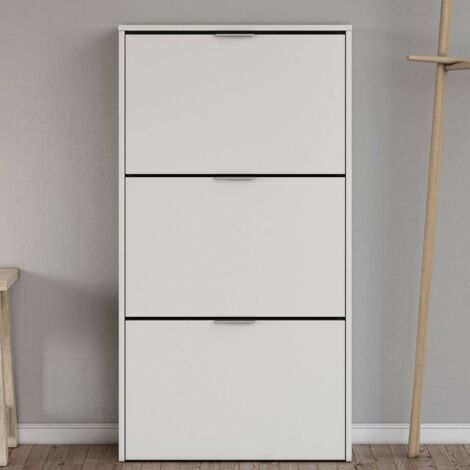 Zapatero de tres puertas con apertura plegable, color blanco brillante