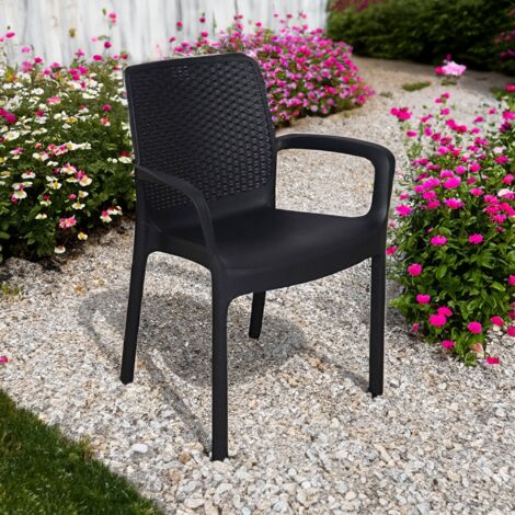 Dmora Sillas de Jardín Torino, Asiento de jardín, Silla para mesa de comedor, Sillón de exterior efecto ratán, 100% Made in Italy, Cm 54x60h82, Antracita, con embalaje reforzado