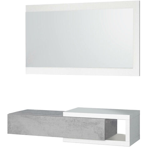 Recibidor con 1 cajón y espejo color roble/blanco, 95 x 26 x 19 cm