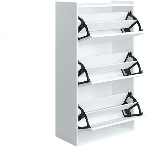 Zapatero de metal con tres puertas con solapa, color blanco, Medidas 50 x  103 x 15 cm