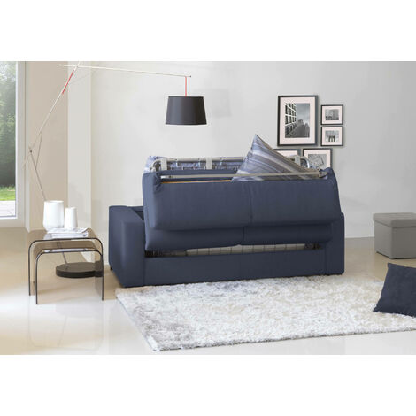 Talamo Italia Sofa cama Alena, Sofá de 2 plazas, 100% Made in Italy, Sofá  de salón con apertura giratoria, en tela acolchada, con reposabrazos  delgados, Cm 160x95h90, Azul, con embalaje reforzado