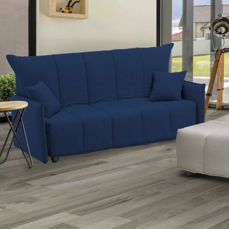 Talamo Italia Sofa cama Allyson, Sofá de 3 plazas, 100% Made in Italy, Sofá de salón con apertura trolley con apertura trolley, en tela acolchada, con reposabrazos estándar, Cm 190x90h85, Azul, con em (1/5)