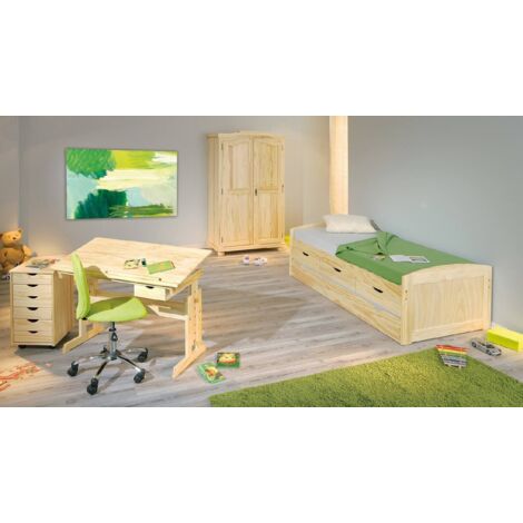 Cama Individual Con Cama Extraíble Inferior - Estructura Blanca Y Verde Agua 199x65x95 Cm