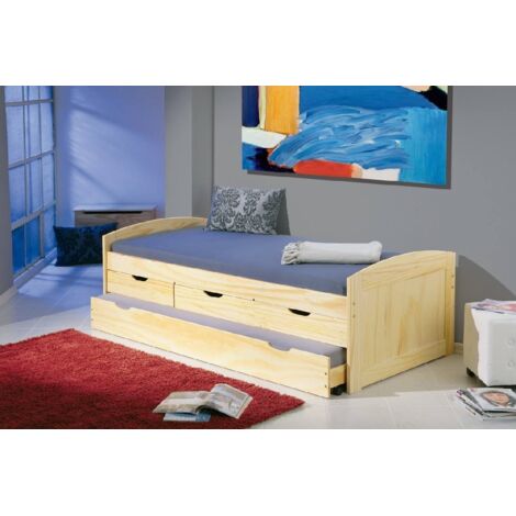 Cama Individual Con Cama Extraíble Inferior - Estructura Blanca Y Verde Agua 199x65x95 Cm
