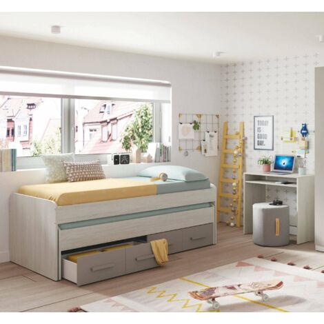 Dmora Cama individual Spokane, Armazón de cama para dormitorio, Cama individual con cama nido y 4 cajones, cm 198x96h69, Madera y Marrón, con embalaje reforzado