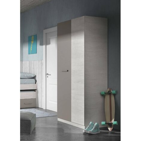 Dmora Armario Abilene, Armario dormitorio con 2 puertas batientes, Mueble con 3 baldas y barra perchero, cm 90x52h200, Blanco y Marrón, con embalaje reforzado