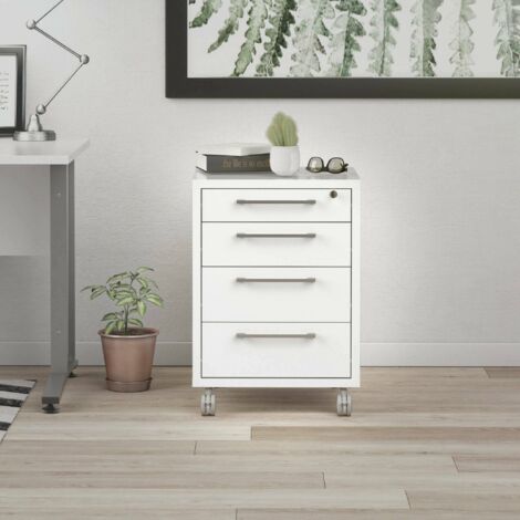 Cajonera Dmora con ruedas, color blanco, 48,2 x 68,2 x 49,1 cm, con embalaje reforzado (1/5)