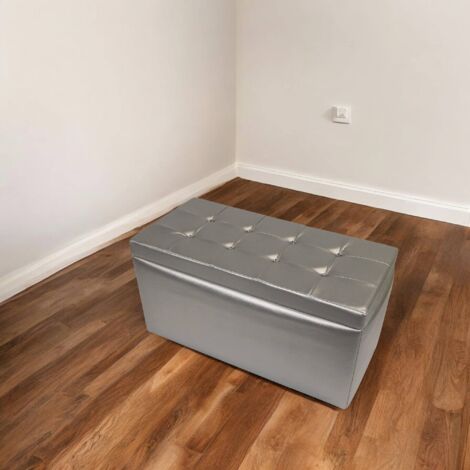 Dmora Puf con almacenaje en polipiel, color plata, Medidas 90 x 45 x 45 cm, con embalaje reforzado