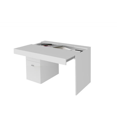Esse escritorio moderno para oficina y estudio con estante, Made in Italy, mesa  de ordenador, escritorio para PC, 140x60h78 cm, color blanco brillante