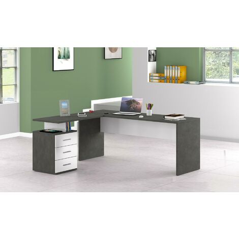 Esse escritorio moderno para oficina y estudio con estante, Made in Italy,  mesa de ordenador, escritorio para PC, 140x60h78 cm, color blanco brillante
