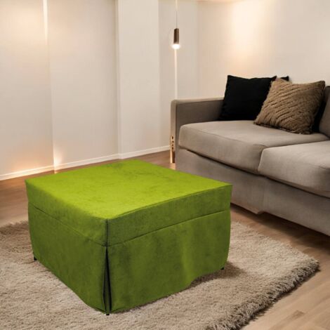 Dmora Puof convertible en una cama individual, Made in Italy, Cama plegable, Puf de tela extraíble que ahorra espacio para la sala de estar, cm 78x78 / 195h45, Verde, con embalaje reforzado (1/5)