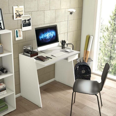Escritorio de oficina en casa para espacios pequeños, escritorio blanco con  soporte de impresora esquinero, 2 cajones de almacenamiento, escritorio de