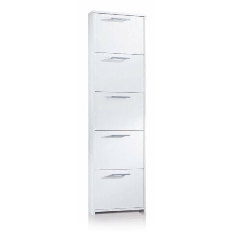 Dmora Zapatero Dafne, Mueble de entrada polivalente con 5 puertas, Zapatero moderno con baldas, 100% Made in Italy, Cm 50x18h178, Blanco, con embalaje reforzado