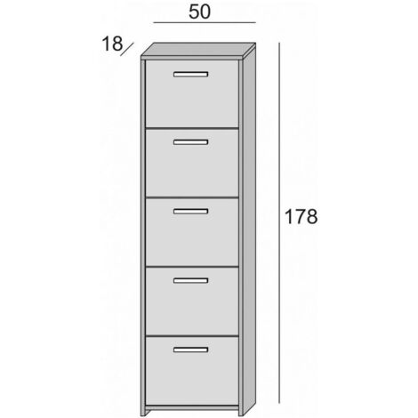 Dmora Zapatero Dafne, Mueble de entrada polivalente con 5 puertas, Zapatero moderno con baldas, 100% Made in Italy, Cm 50x18h178, Blanco, con embalaje reforzado