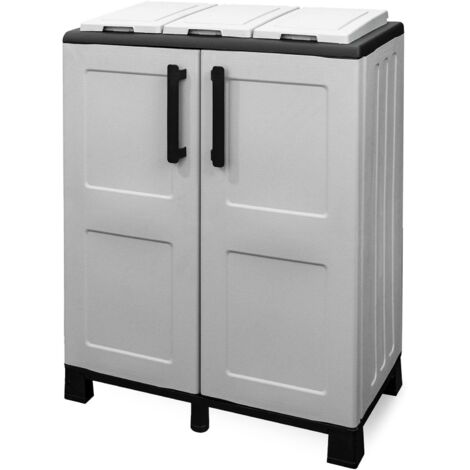 Poubelle Jurbise DMORA - 2 Portes Gris/noir Pour Tri Sélectif - Made In Italy