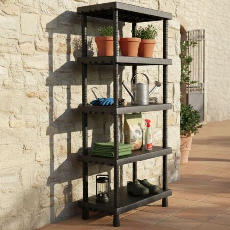 Dmora Estante de 4 hojas en polipropileno, Estantes multiusos para interiores o externos, 100% Made in Italy, 72x35h165 cm, color antracita, con embalaje reforzado (1/5)