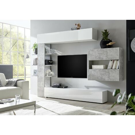 Dmora Sistema de pared de salón reversible, Made in Italy, Mueble TV,  Conjunto de salón moderno