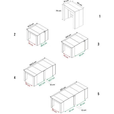 Dmora Mesa consola Compton, Mesa de comedor extensible, Mesa con extensiones multiusos que se puede extender hasta 10 asientos, cm 51/237x90h78, Hormigón, con embalaje reforzado
