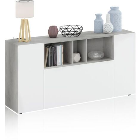 Mueble Aparador para Salón o Recibidor  Loira de 3 puertas en color Cemento y Blanco Artik 76x150x41 cm