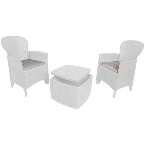 Salón de Jardín Napoli, CConjunto de jardín con 2 sillones y 1 mesa container, Zona de estar efecto ratán, 100% Made in Italy, Blanco
