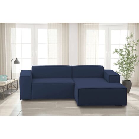 Talamo Italia Sofá fijo Lidia, Gran Sofá modular de 2 plazas con península a la derecha, 100% Made in Italy, Sofá moderno en tela, Cm 240x170h70, Azul, con embalaje reforzado (1/5)