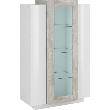 Vitrina salón 200 cm Blanco mate y Roble - Caesaroo