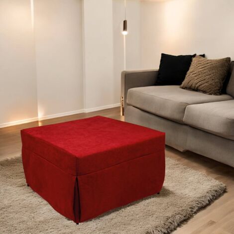 Dmora Puof convertible en lit simple, Fabriqué en Italie, Lit pliant, Pouf avec tissu amovible et peu encombrant pour le salon, cm 78x78 / 195h45, Rouge