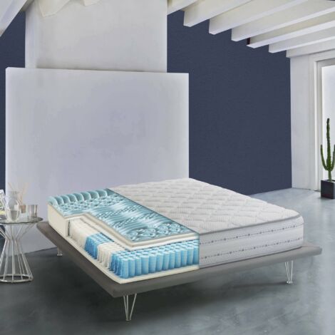 Dmora - Colchón doble Dkouame, Colchón viscoelástico y muelles ensacados, 100% Made in Italy, Antiácaros e hipoalergénico, 140x200h26 cm (1/5)